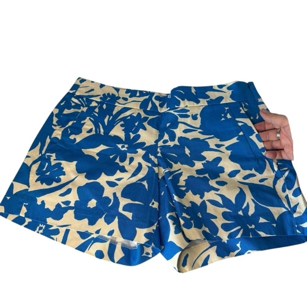 J. Crew Blue and Cream trouser Shorts with Floral Design - Picture 2 of 6